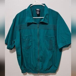 VINTAGE 80S JOHN BLAIR FULL ZIP CASUAL  ROCKABILLY Teal  SHIRT MENS SZ Lg B12